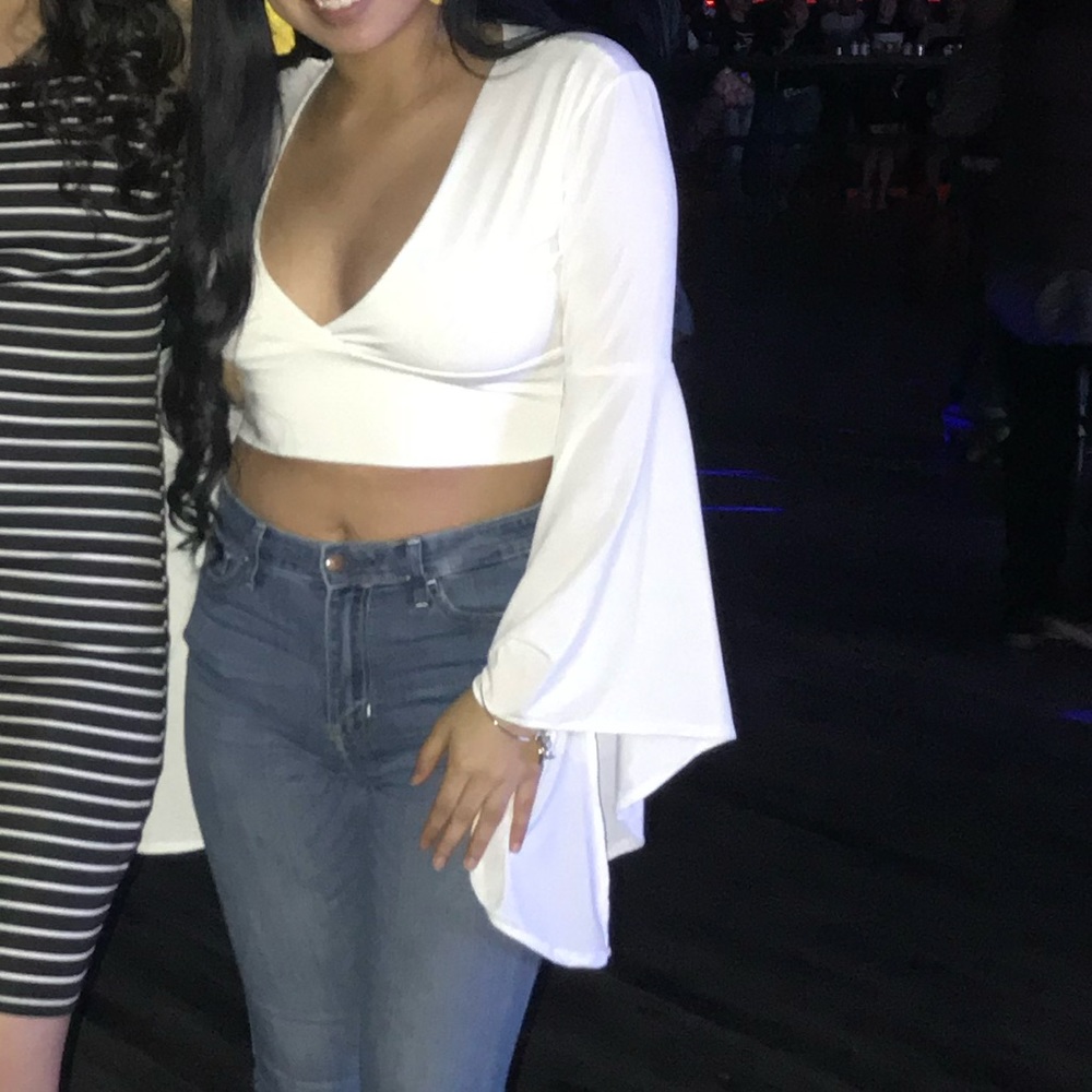 White bell sleeve top